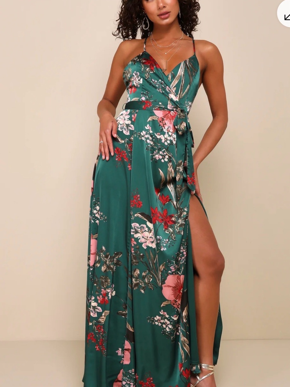 Still the One Emerald Green Floral Print Satin Maxi Dress